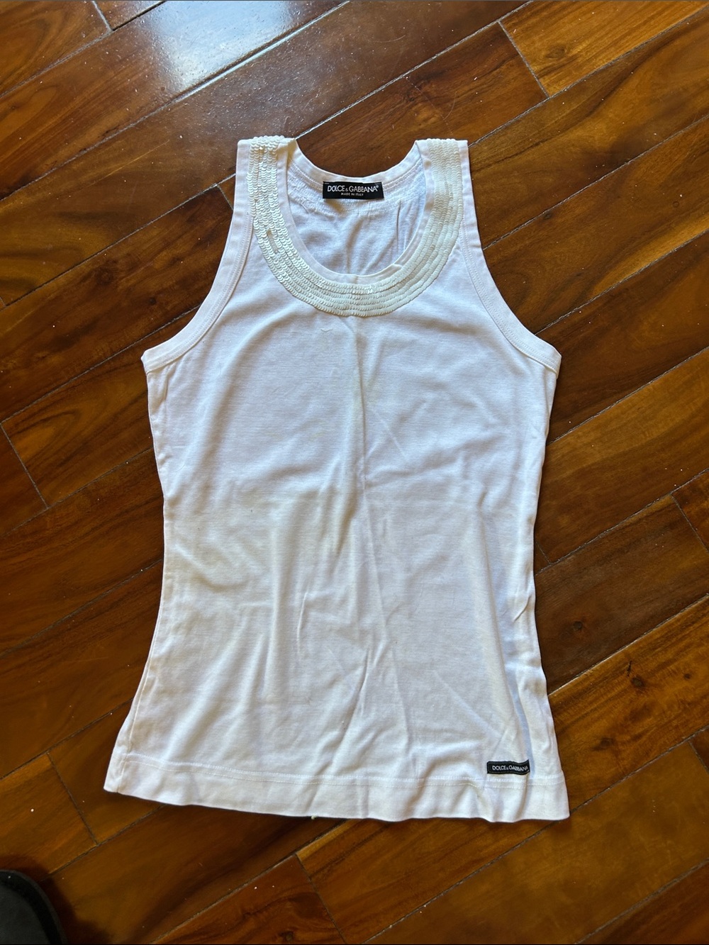 Dolce & Gabbana White Beaded Crewneck Tank